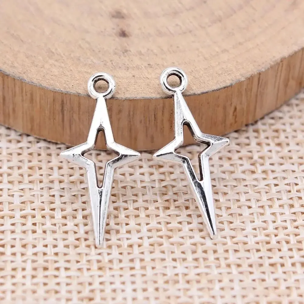 40pcs 23x10mm Antique Silver Color Openwork Star Charms For Jewelry Making