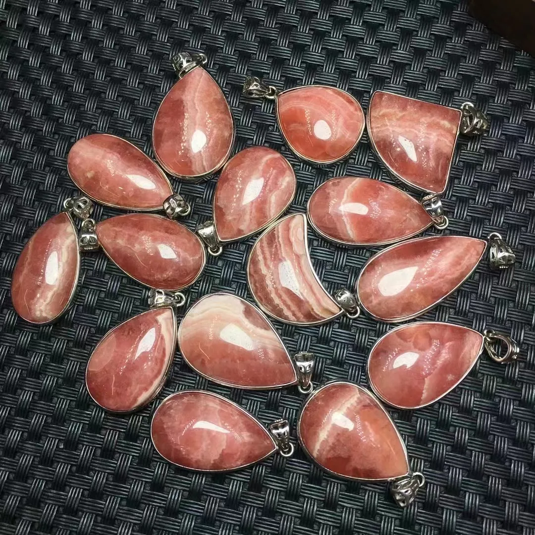 Unit One Piece 925 Silver Buckle With Craetive Hot Selling Natural Rhodochrosite Crystal Healing Random Pendant For Gift