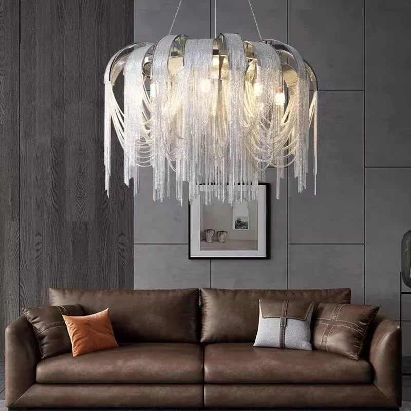 Post Modern Led E14 Pendant Lights Aluminium Tassel Suspend Lamp Living Room Chrome Gold Lustre Pendant Lamp Creative Home Decor