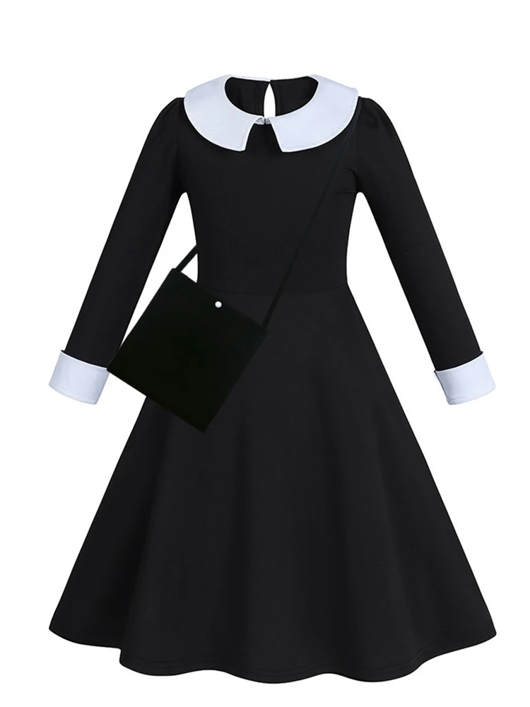 

Children Addams Costume Baby Girls Family Cosplay Halloween Costume Kids Family Dancing Black Dress Wednesday Pageant Fantasy