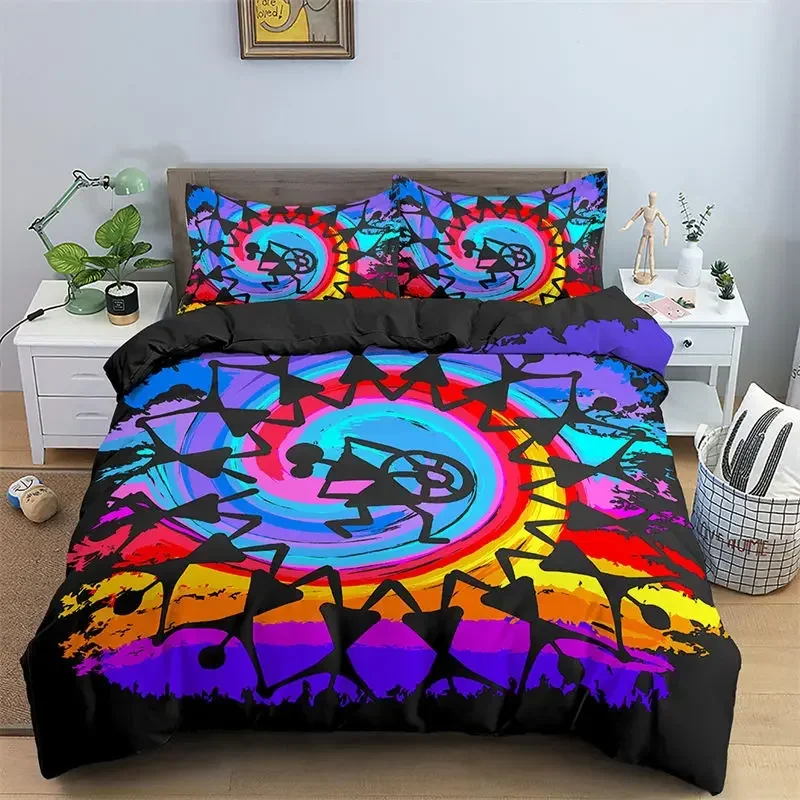 Egyptian Bedding Set Ancient Egypt Civilization Duvet Cover Set King Microfiber Exotic Retro Tribal Characters Comforter Cover