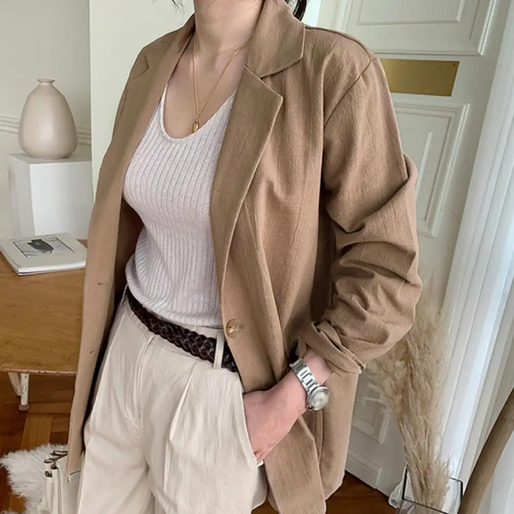 

Women Jacket Lapel Stylish Women's Cotton Linen Jacket for Spring Summer Workwear One Button Suit Coat with Long for Women