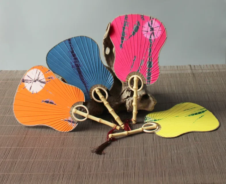 Banana Batik Linen Cloth Hand Fans with Handles for Women, Costume, Dancing Accessories, Dance Decoration