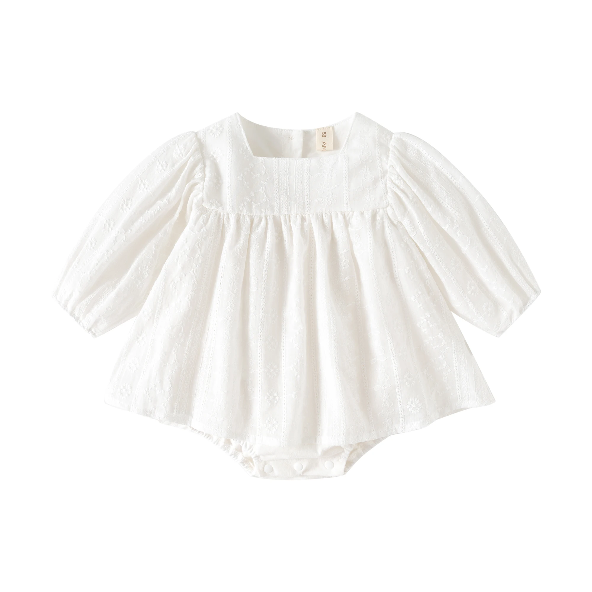 Puff Sleeve Embroidery Newborn Baby Dress for Autumn Princess Flowers Dresses