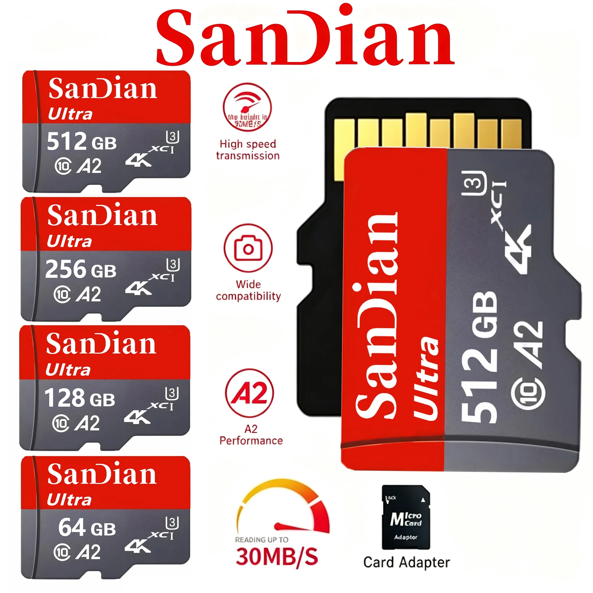 TF Cards Memory Card SD Cards Micro TF SD Card 256GB 64GB 512GB U3 Fast Read Write Magnet Proof X-Ray Proof for Camera Phone
