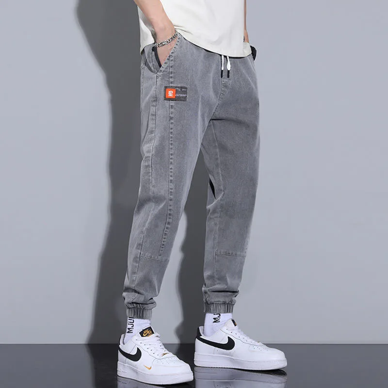 

2023 Men Spring and Autumn Fashion Trend Denim Loose Fitting Leggings Nine Division Outfit Mid Waist Versatile Casual Pants