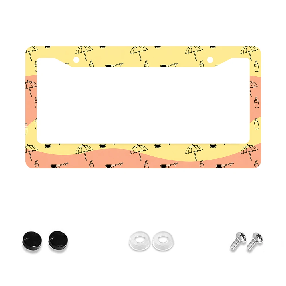 

1 шт., желтая пляжная оправа для номерного знака с 2 отверстиями и узором для солнцезащитных очков-зонтиков, алюминиевый материал, 6x12 дюймов, включает винт