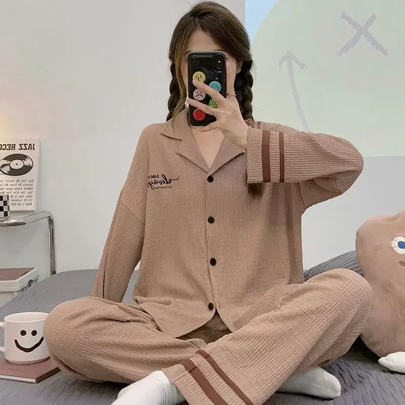 2023 New Pajamas Women's Spring Autumn Long Sleeve Loungewear Student Dormitory Can Wear Homewear Sets Cotton Loose Nightwear