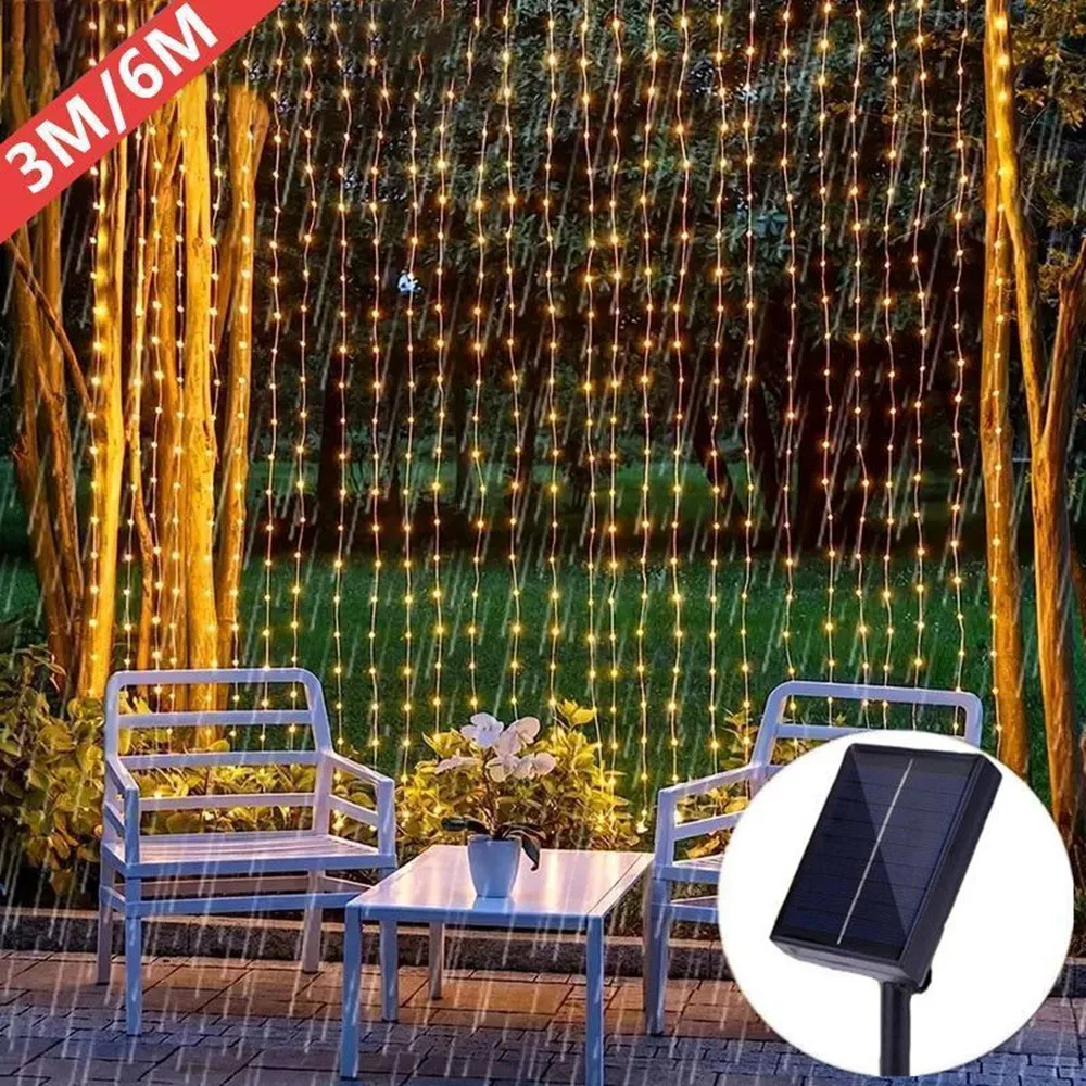 

1pack 8 Lighting Modes Solar Curtain Garland on The Window Outdoor Fairy Lights for Wedding Christmas Tree Halloween Decoration