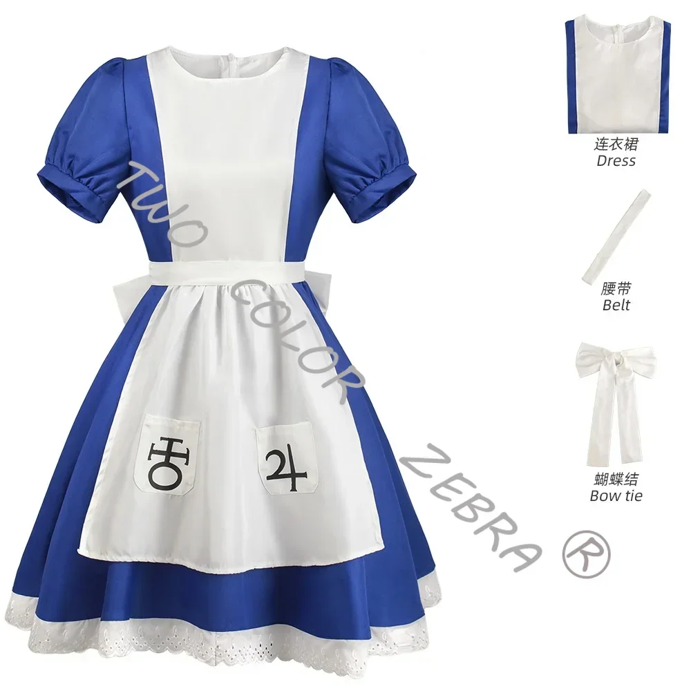 Anime Alice Madness Returns Cosplay Maid Apron Dress Game Madness Returns Alice Cosplay Costume for Women Girls Halloween Party