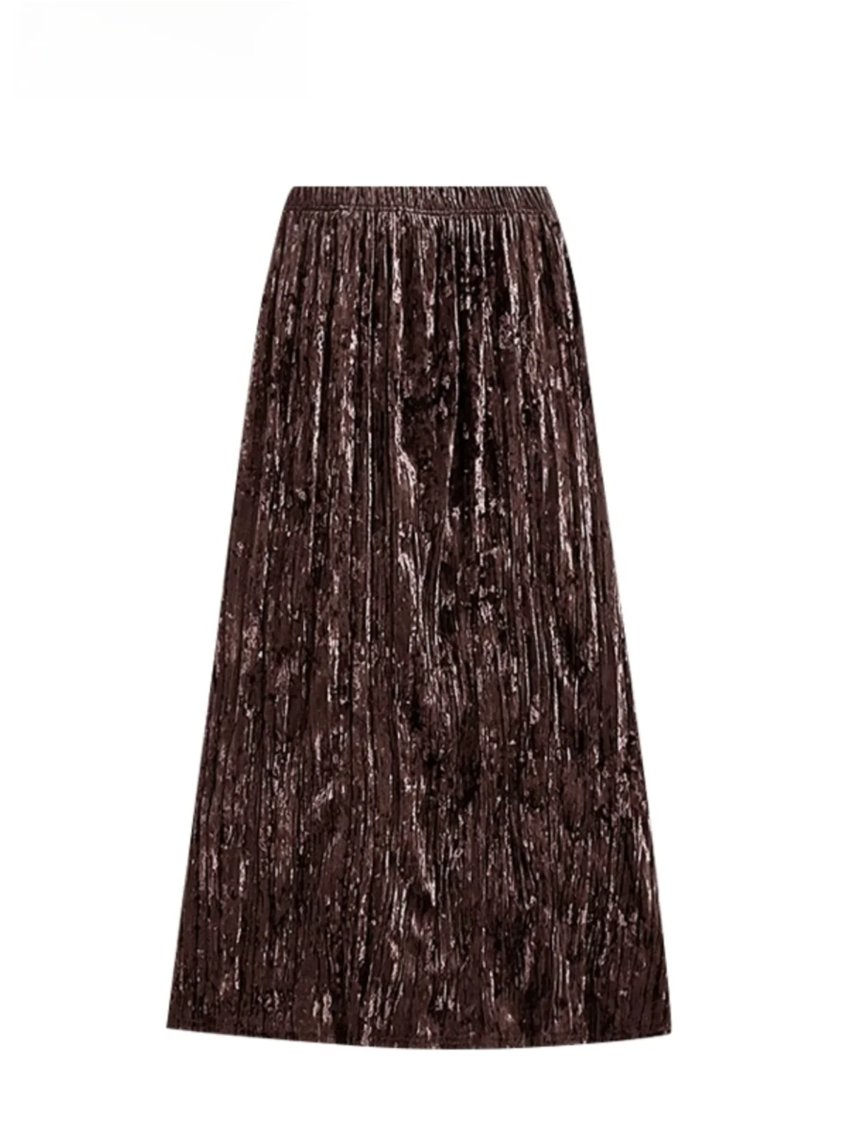 

plus Size Gold Velvet A-Line Skirt Women's Spring New Sle High Waist Pleated Skirt Korean Sle Commute Cotton Thiened