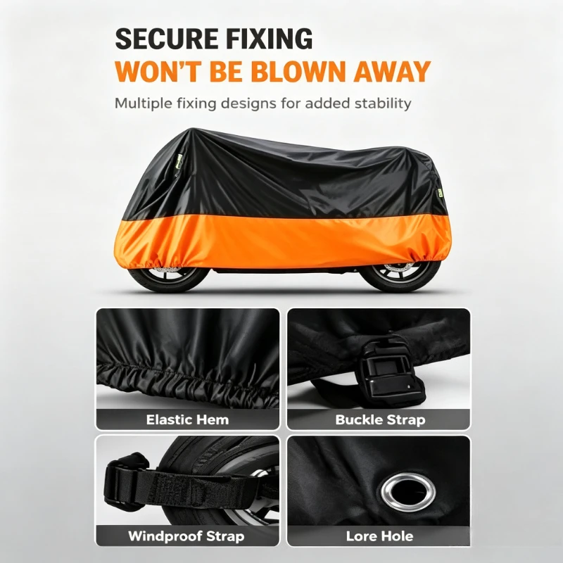 Options Motorcycle Cover, All-Weather Outdoor Protection, Heavy Duty Dustproof with Anti-Theft Lock Hole And Windproof Buckles,
