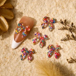 50Pcs Sequin Bow Knot Nail Art Charm 3D Sparkling Dreamy Clear Rainbow Sequin Bow Nail Ornament DIY Exquisite Nail Accessories