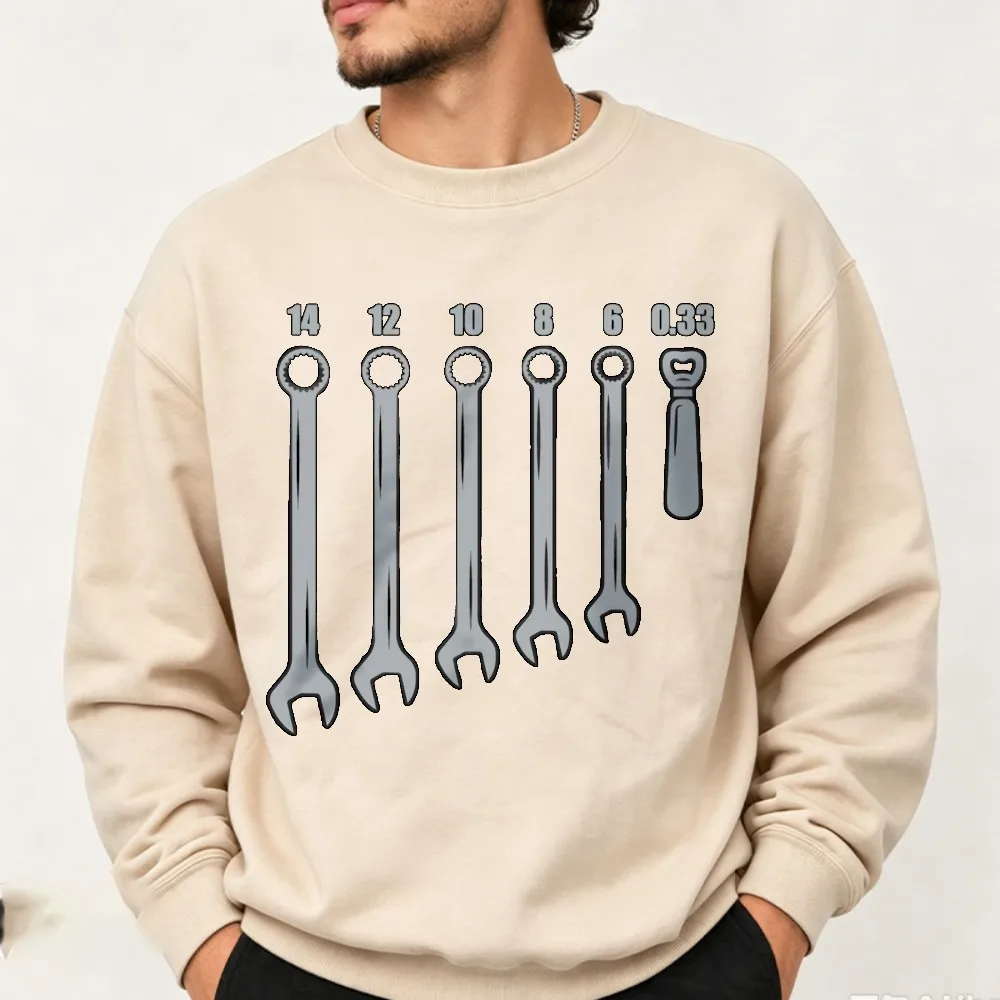 Wrench Bottle Opener Mechanic Tool Graphic Crewneck Sweatshirt Funny Auto Repair Handyman Print Workshop Soft Casual Pullover
