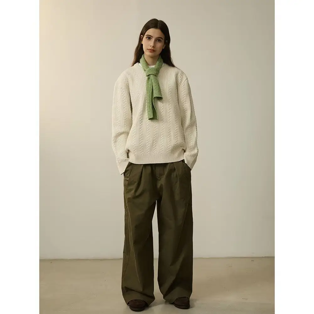 Suéter de Punto Casual Retro Americano con Cuello en V para Hombre, Color Puro, Ropa Exterior, Estilo Nuevo de Otoño Invierno...