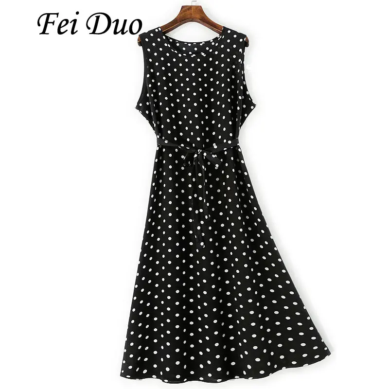 

2025 Women's Casual Summer New Simple Round Neck Wave Dot 100% Natural Mulberry Silk Crepe De Chine Sleeveless Tank Top Dress
