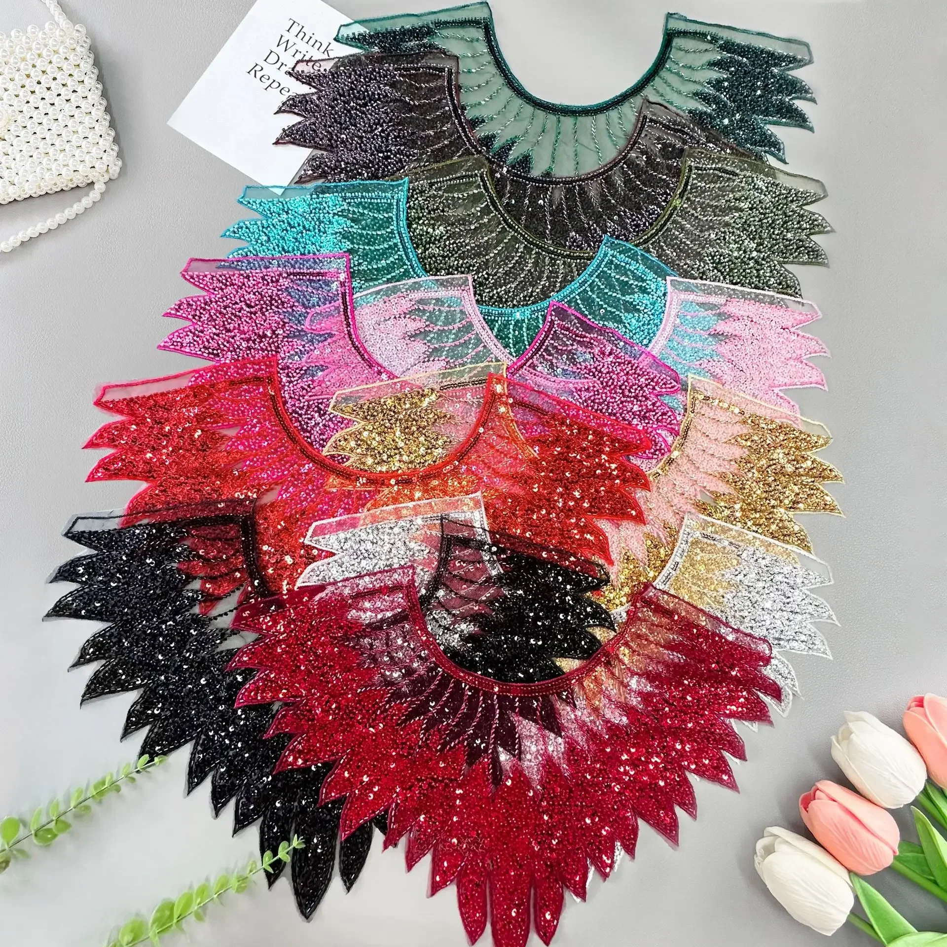 1PC Bead Sequined Mesh Bottom Embroidery Heavy Industry Collar DIY Chest Piece Clothing Patch Decorative Accessories Parches