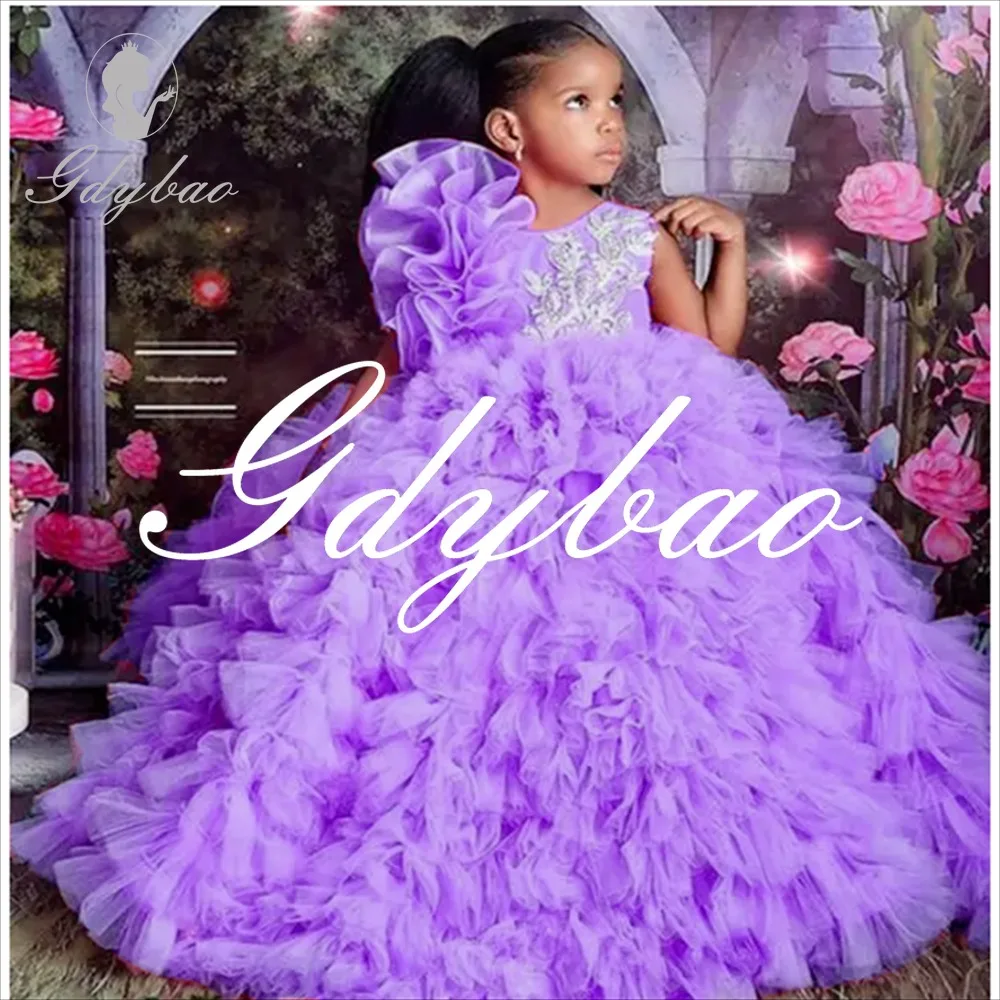 luxury Purple Pageant Flower Girl Dress Pageant Gown  For Wedding O Neck Princess Birthday Party  Custom Made Guest Evening Gown