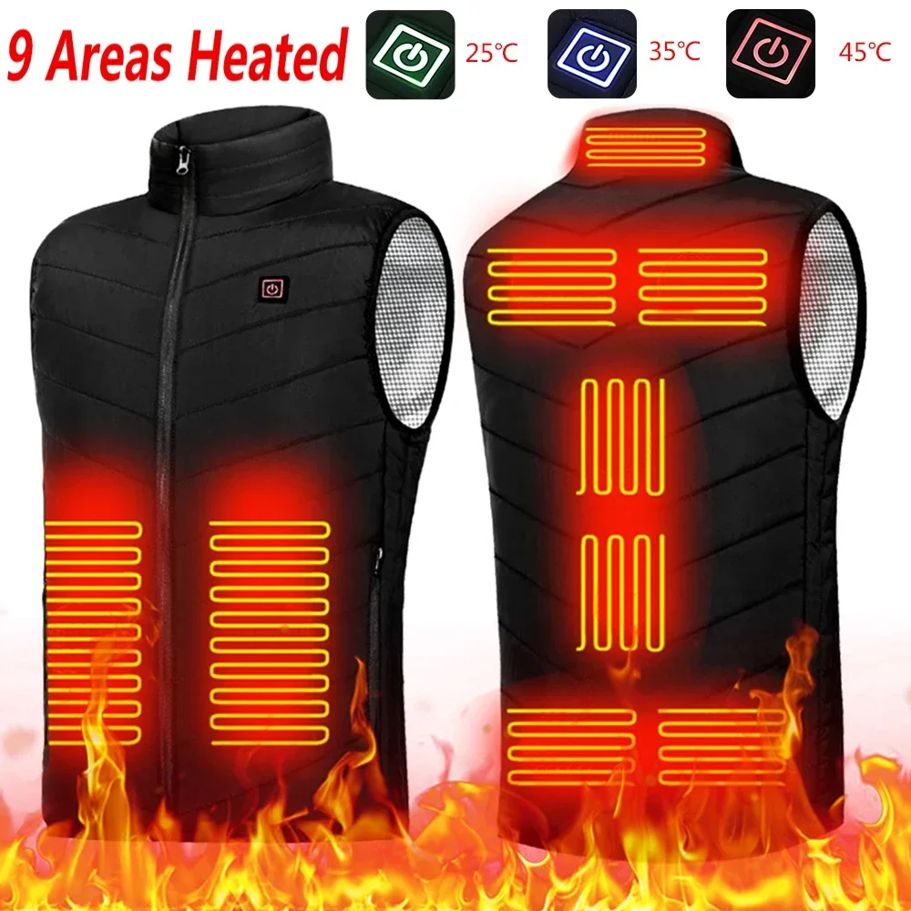 Hommes Usb infrarouge 9 zones de chauffage gilet veste hommes hiver résistant au froid électrique gilet chauffant gilet pour sport randonnée surdimensionné