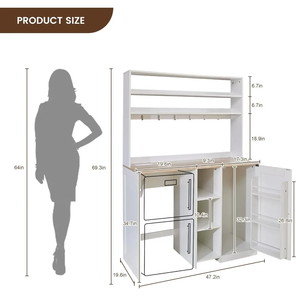 Compact Refrigerator Cabinet with Storage, Beverage Center Cabinet featuring Mini Fridge and Power Supply, and Wine & Spirits Ba