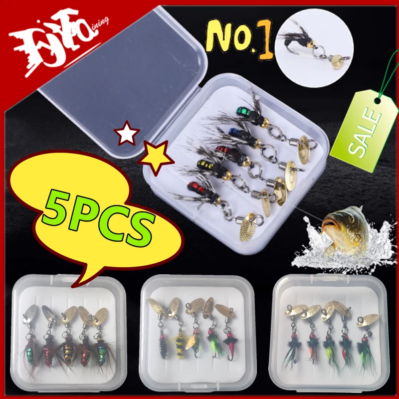 5PCS Bionic Insects Flies Fly Fishing Lures Fly Fishing Decoy Bait Sequins Fishhook Artificial Insect Fishing Baits Lure Tackle