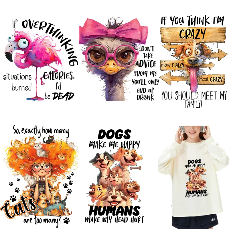 Interesting and humorous animal quotes Patches on Clothes Iron on Heat Transfer Patches Iron on Clothing Stickers Patch DTF