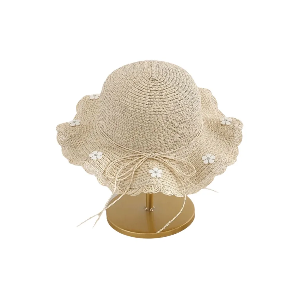 

Cute Flower Children Beach Hats Lace Sunshade Wide Brim Straw Hat Sun Protection Holiday Travel Beach Bags