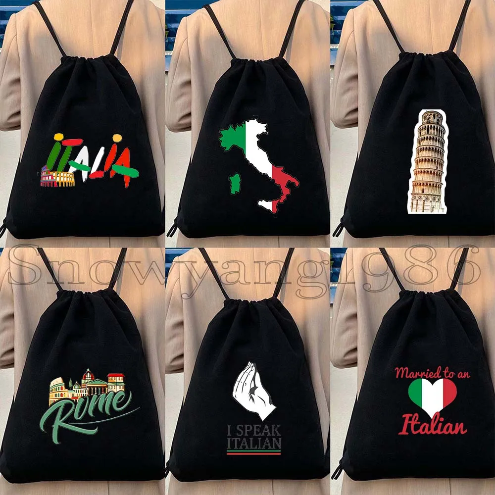Ciao Bella Bandeira Italiana Duomo Florença Itália Roma Pisa Mapa Coração Itália Presente Bolsa de Lona com Cordão Mochila de Futebol Saco de Ginástica
