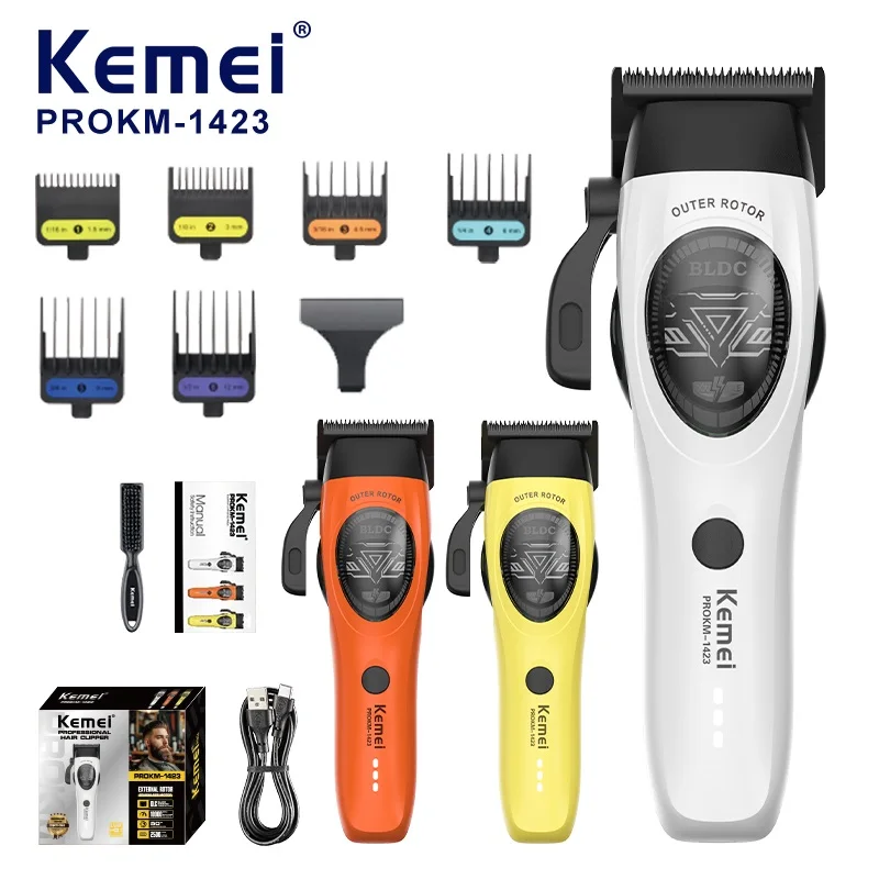 kemei-clippers-professional-external-rotor-10000rpm-rechargeable-hair-trimmers-space-blades-lcd-cordless-clipper-for-man-km-1423