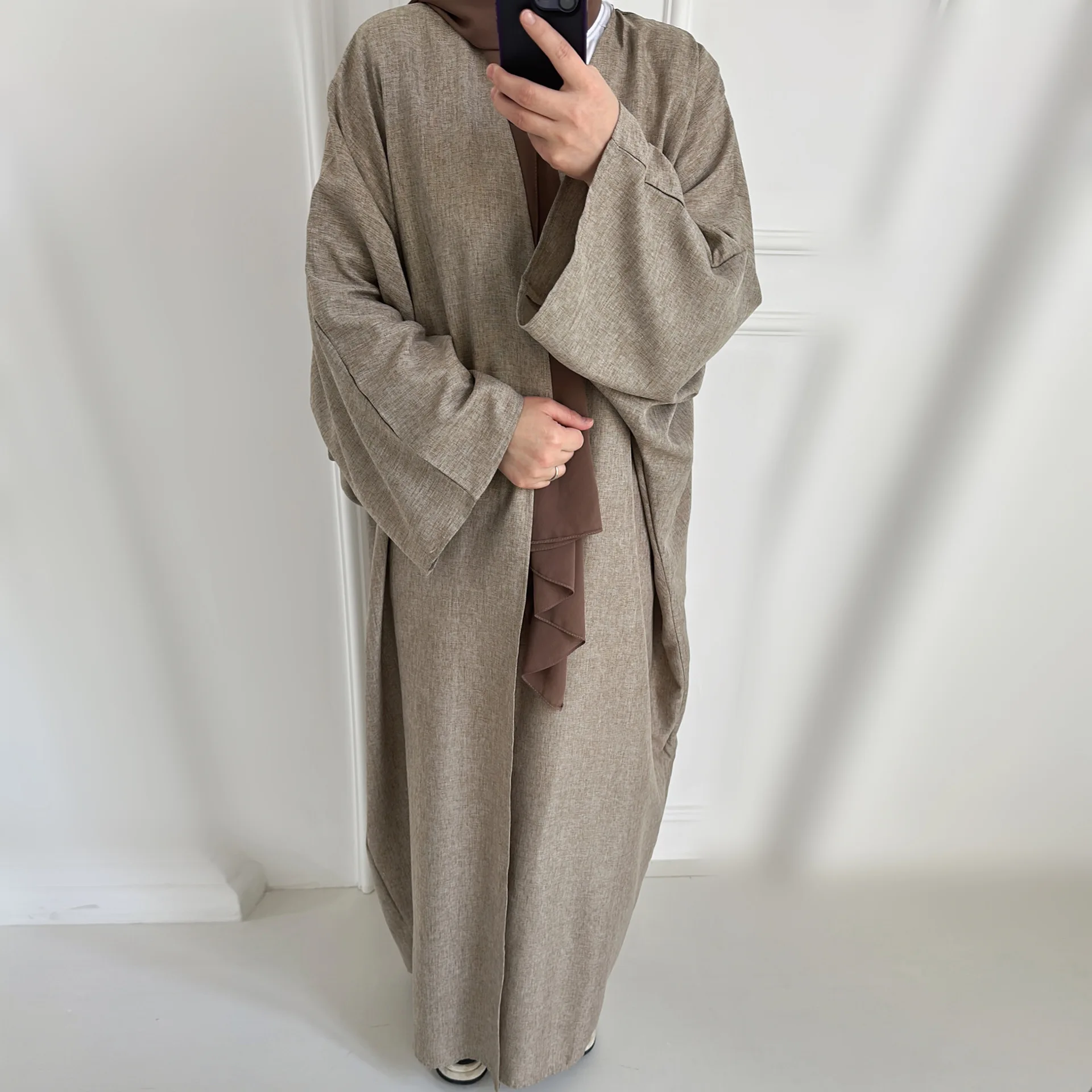 Solid Fashion Kimono Open Abaya for Women Arab Dubai Turkey Moroccan Overcoat Outer Garment Autumn 2023 Islamic Clothing Casual