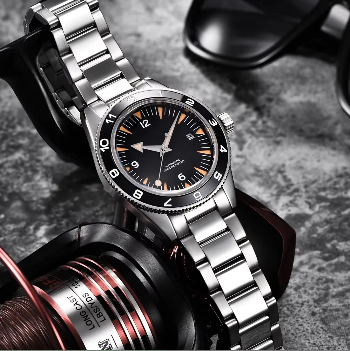 41mm 맞춤형 로고 NH35 남성 시계 자동 손목시계 스틸 브레이슬릿 나일론 가죽 밴드 미요타 DIY 개인화 시계