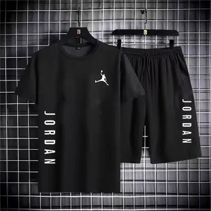 

Summer new men's short-sleeved T-shirt + breathable shorts set, outdoor fashionable men's jogging and fitness sportswear