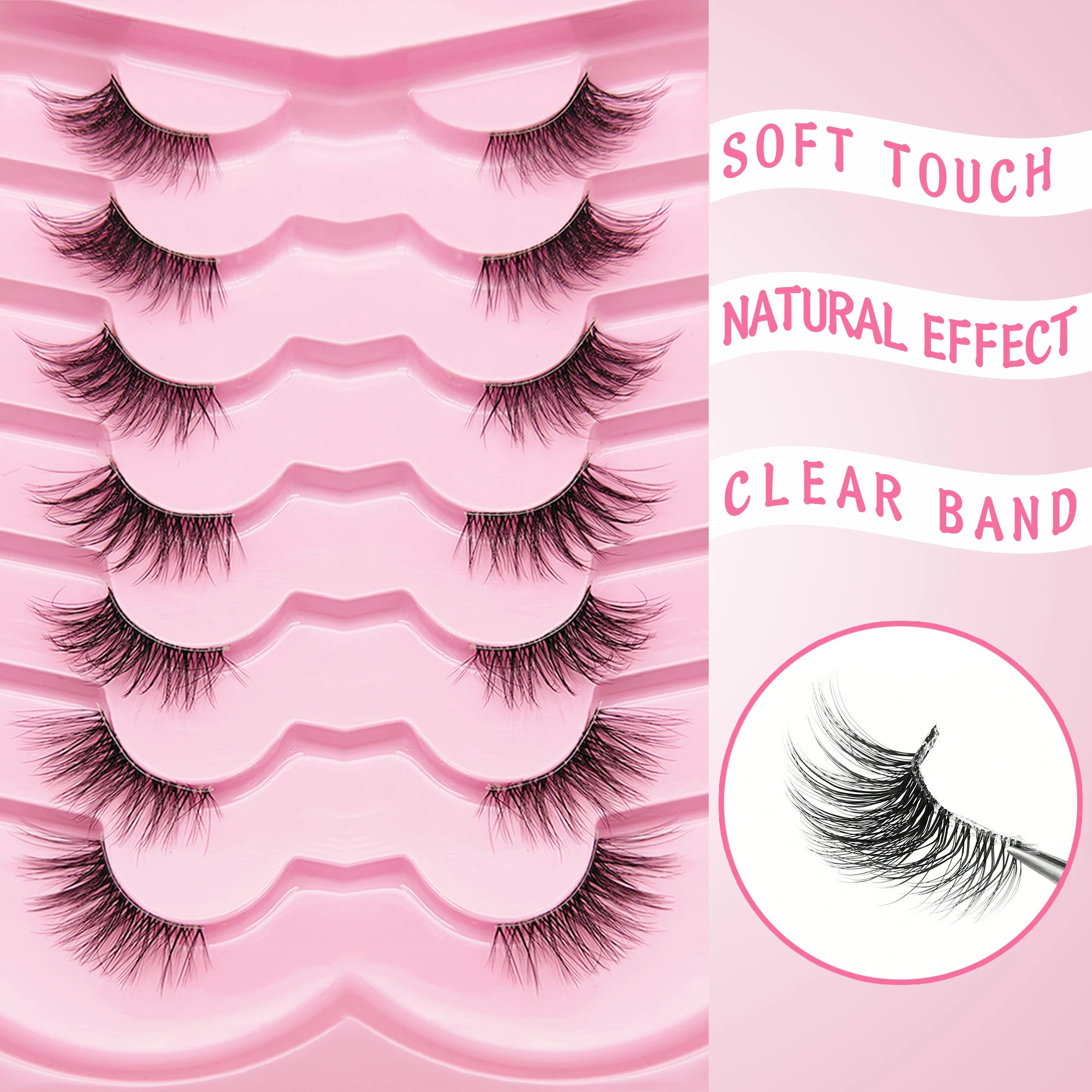 7Pairs,3-12mm Length, D Curl, Extended Natural and Soft FaSuitable for Half-Eye False Eyelashes for Dating and Parties