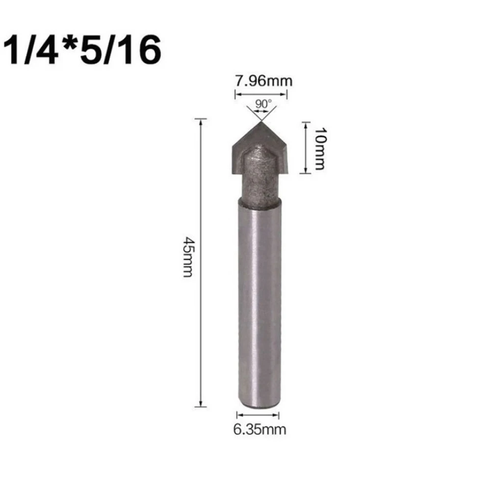 Drill Bit Router Bits High Strength Set 1/4inch 6.35mm 42-53mm 90 Degree Bevelling Solid Hardened Steel V Groove