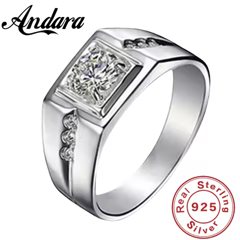 Luxury 925 sterling silver inlaid zircon crystal men's ring 18K gold plated engagement jewelry gift