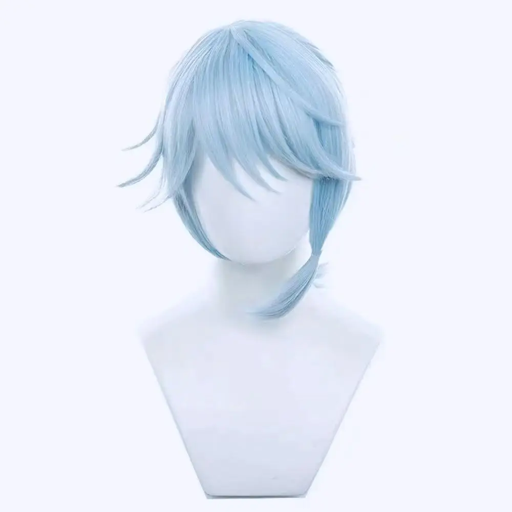 Identity V Prisoner Luca Balsa Winter Cicada Cosplay Wig, Light Blue Ponytail Synthetic Heat Resistant Wig for Halloween Party