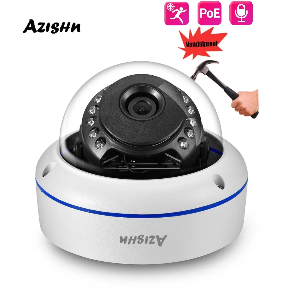 AZISHN waterproof metal anti damage H.265AI/H.265+POE IP camera infrared clear night vision P2P for CCTV POE NVR system