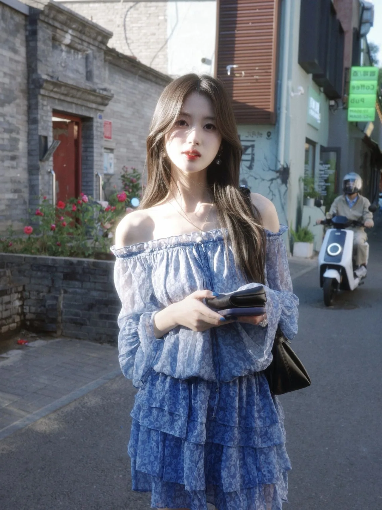 

Summer Floral Print One-Shoulder Shirt And Cake Skirt Two-Piece Set Women's Fashion Design Breathable Lightweight Polyester