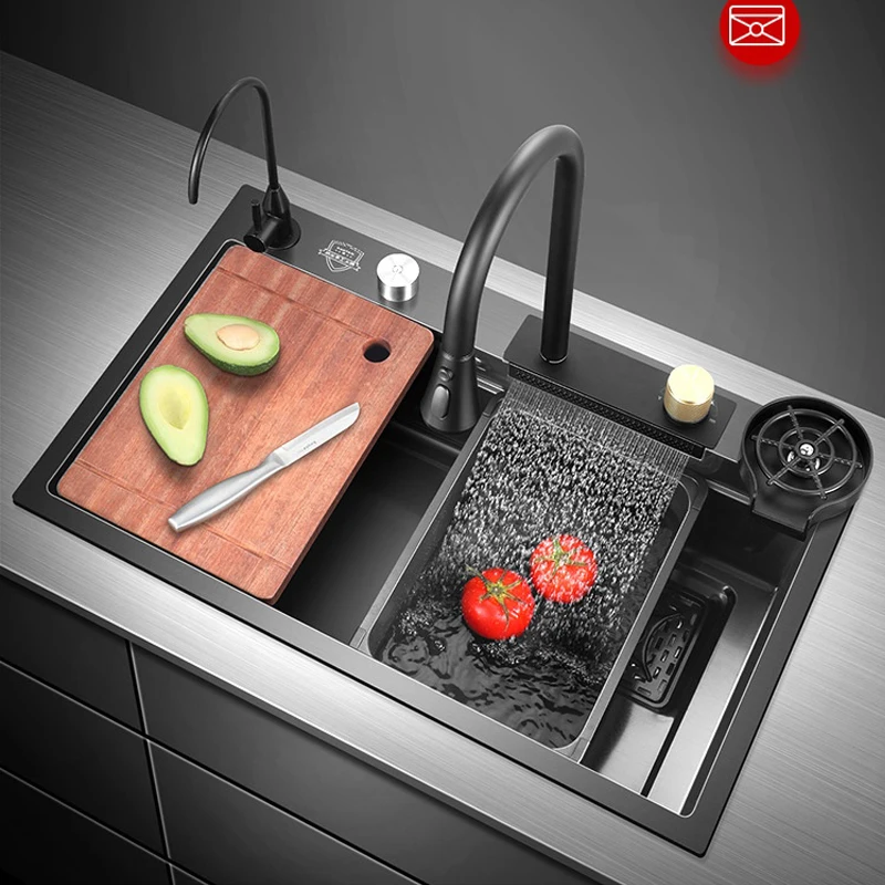 Nano 304 lavello da cucina in acciaio inox piatto lavabo Feiyu cascata lavelli lavabo domestico sotto il tavolo Slot singolo