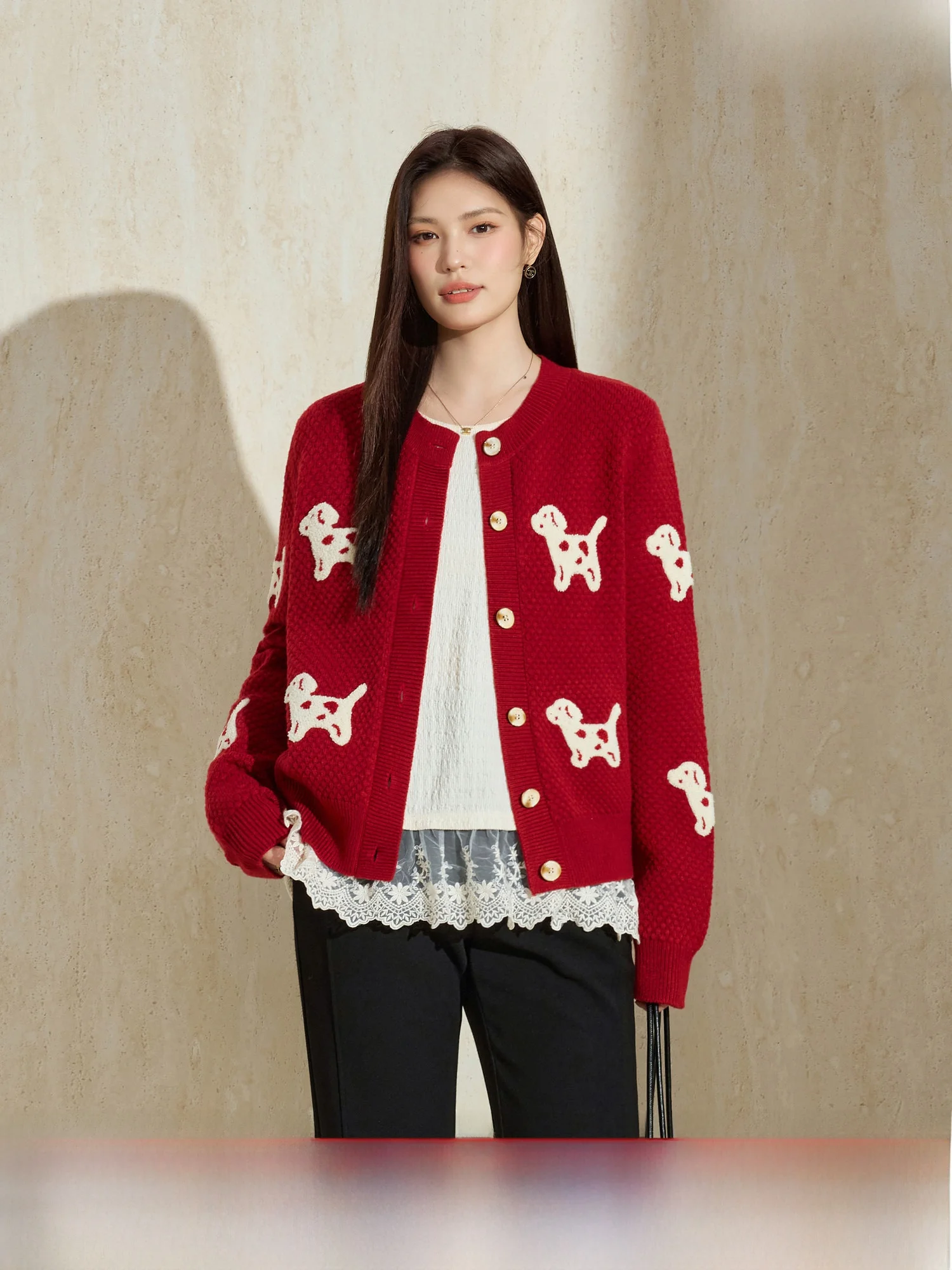 

Blue Language Large Size round Ne Embroidered Long Sve Knitted Open Cardigan Loose Slimming Sweater Jaet Winter New Ar...