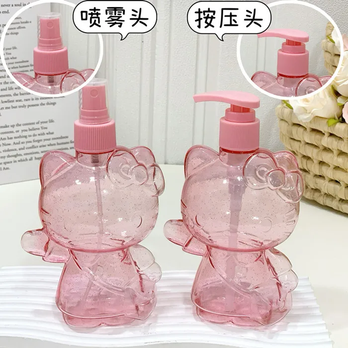 Bouteille de parfum transparente Anime Hello Kitty, Sanurgente Kawaii, bouteille de voyage, vaporisateur de cosmétiques, type presse, gratitude, 350ml