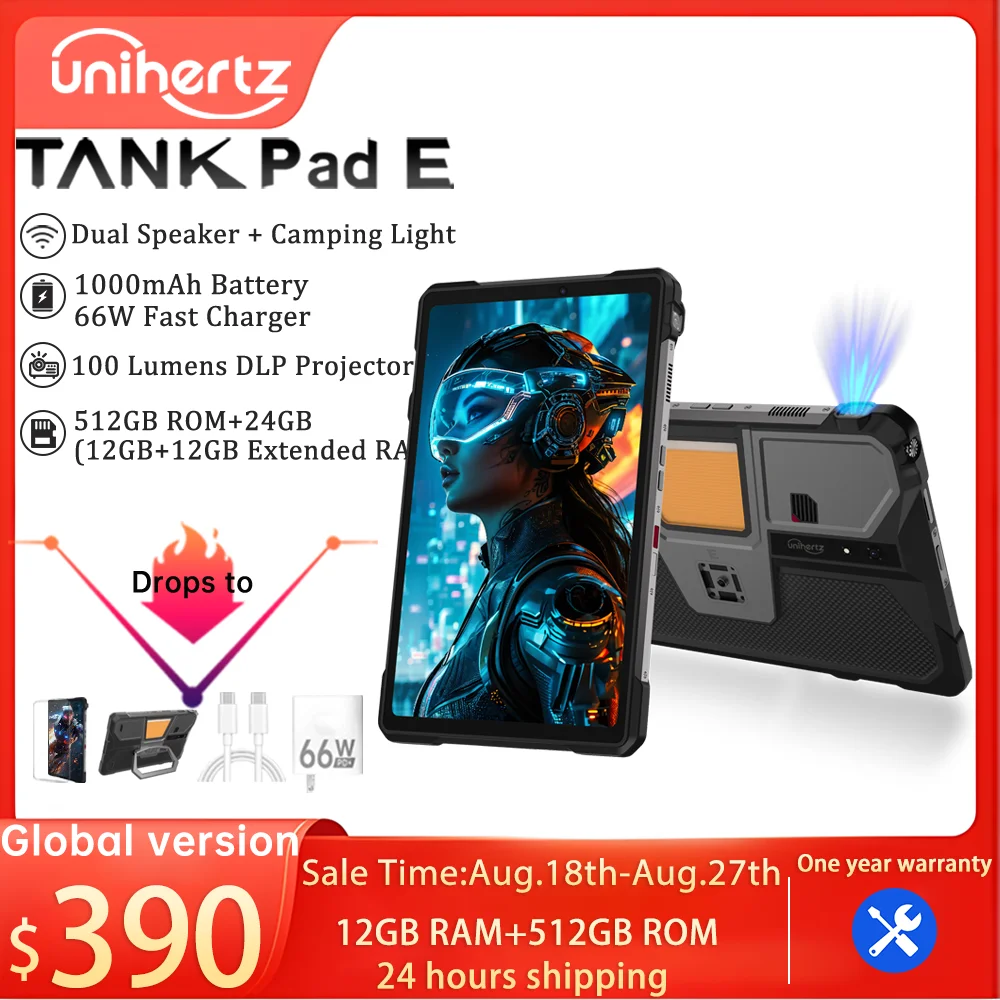Unihertz 8849 TANK PAD E Rugged Projector Tablet Smartphone 10.95 inch 24GB 512GB 21000mAh 32MP 50MP Camera Android 14 Phone PAD