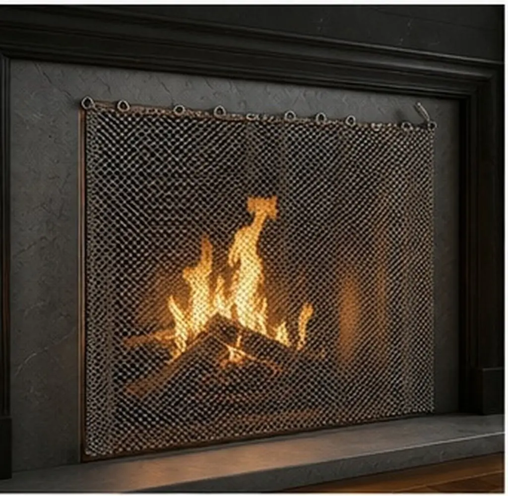 2Pcs Fireplace Mesh Screen Curtain Decorative Fine Mesh Panels Metal Fire Pit Accessory Indoor Protective Spark Guard