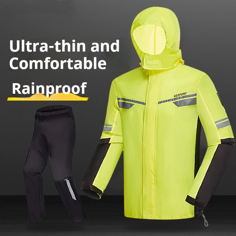

Мотоциклетный дождевик, водонепроницаемый плащ с разрезом, велосипедная мотоциклетная куртка и брюки, легкий складной ветрозащитный светоотражающий костюм