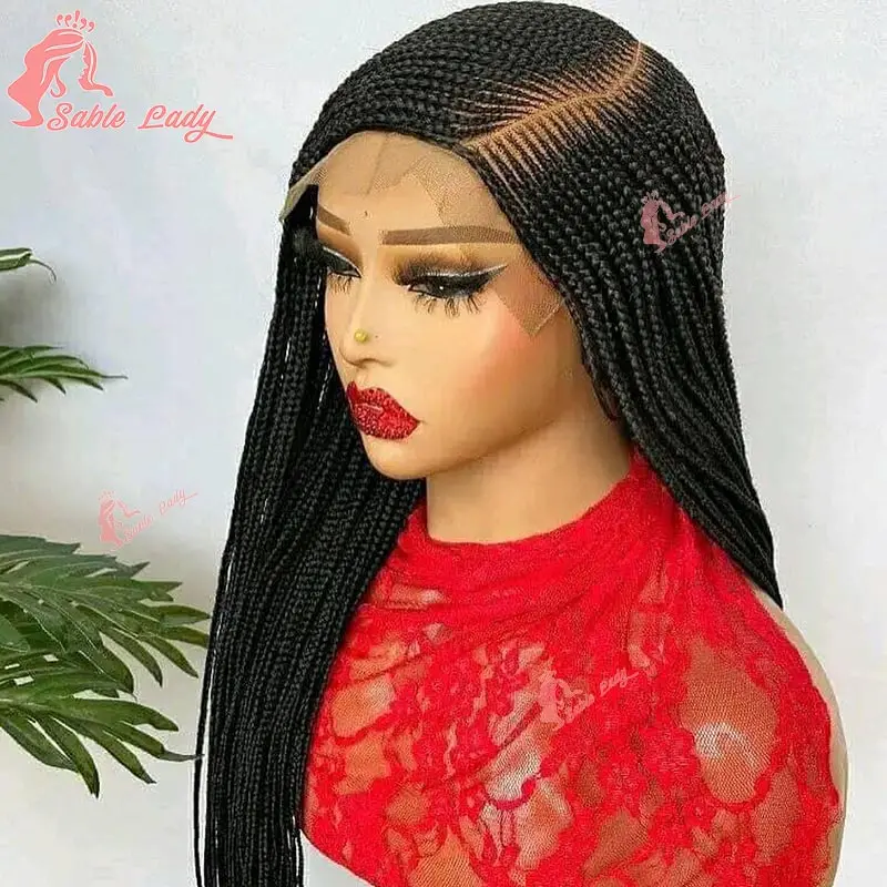 

Синтетические полные кружевные косички, плетеные парики без узлов, боковая часть, кружевной плетеный парик, искусственные локоны, косички, парики для чернокожих женщин