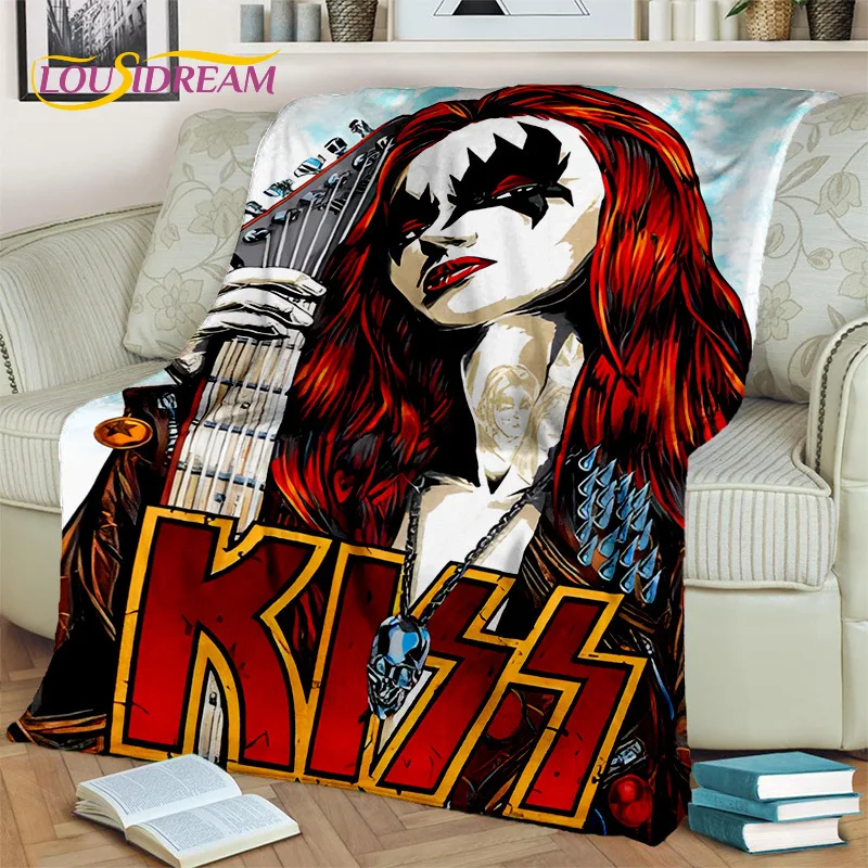 Retro KISS Rock Band Blanket,Soft Throw Blanket for Home Bedroom Living Room Bed Sofa Picnic Office Hiking Leisure Nap Cover