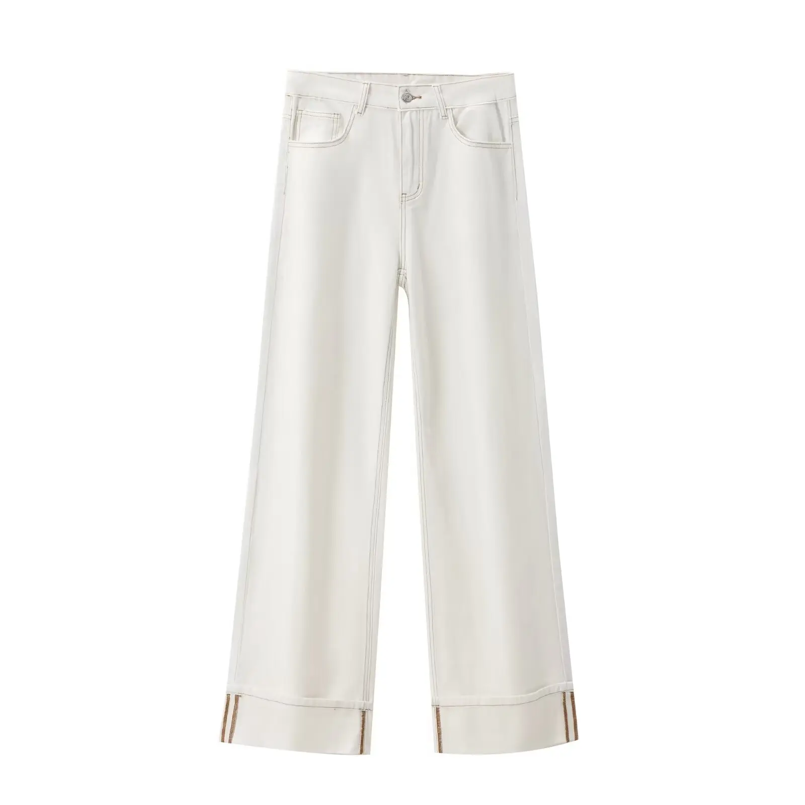 Maxdutti Vintage Loose Mom White High Waist Jeans Wide Leg Jeans Women With Contrasting Stitching Casual Trousers