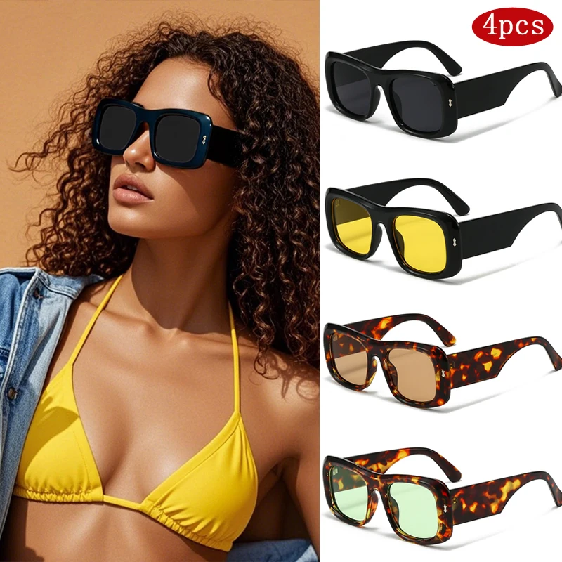 Car Sunglasses 4pack Classic Rectangular Large Frame Sun Glasses Women Fashion New Leopard Candy Color Glasses Punk Eyeglasses