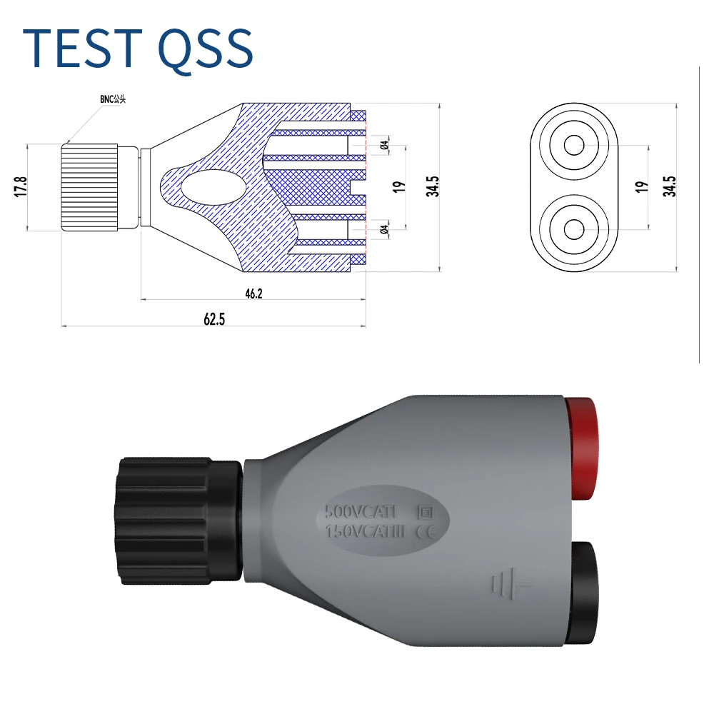 Imagem -04 - Qss-bnc Kit Adaptador com Chumbo de Teste Isolado mm Rotativo Masculino Banana Dupla Jack Qt0087
