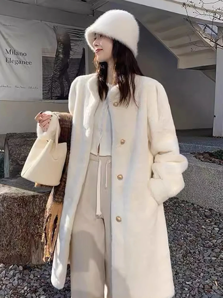 Cappotto integrato in pelliccia di visone peluche di pelliccia di coniglio lontra di alta qualità Cappotto caldo invernale da donna medio a lungo